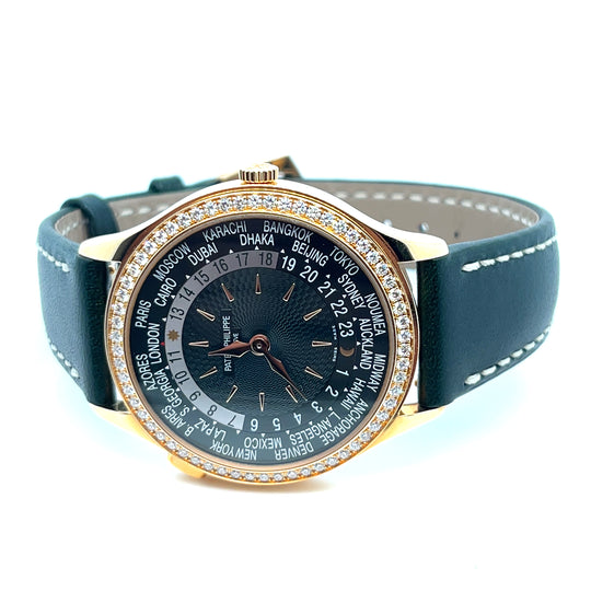 2022 Patek Philippe Complications 7130R-014 'Ladies' World Time Rose Gold Olive Green Dial Diamond Bezel