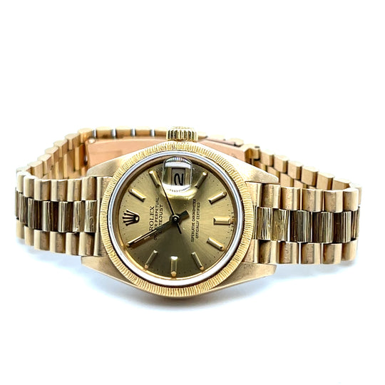 1983 Rolex Datejust 6927 'Ladies' 26mm Yellow Gold Bark Finish