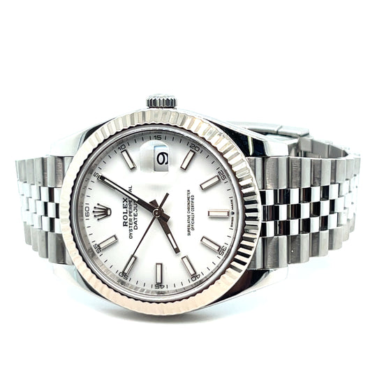 2020 Rolex Datejust 41 126334 Stainless Steel White Sticks Dial Fluted Bezel Jubilee
