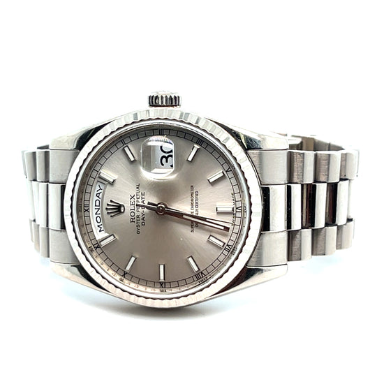 2006 Rolex Day-Date 118209 White Gold Silver Dial