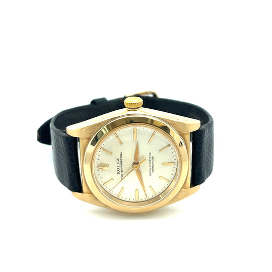 1958 Rolex Oyster Perpetual 3131 Bubbleback 14kt Yellow Gold Silver Dial