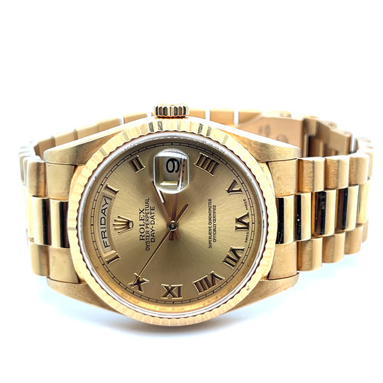 1995 Rolex Day-Date 18208 Yellow Gold Champagne Roman Numerals Dial