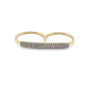 14kt Gold Knuckle Buster Two Finger Ring with Diamonds