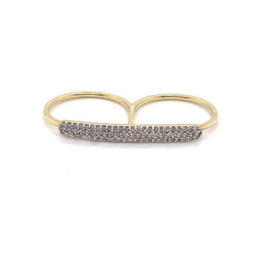 14kt Gold Knuckle Buster Two Finger Ring with Diamonds