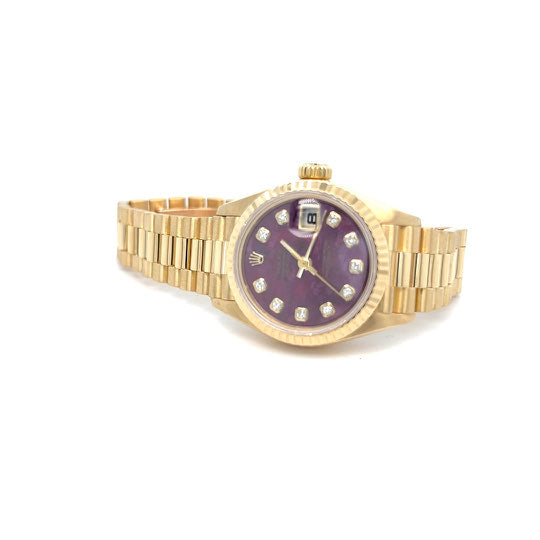 1996 Rare Rubellite + Diamond Factory Dial 18kt Gold Rolex Datejust Ref 69178 26mm