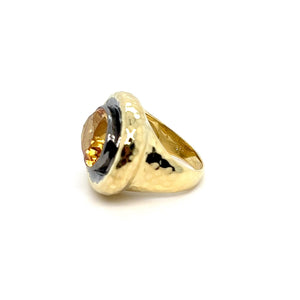18kt Green Gold Hand-Hammered Citrine Ring