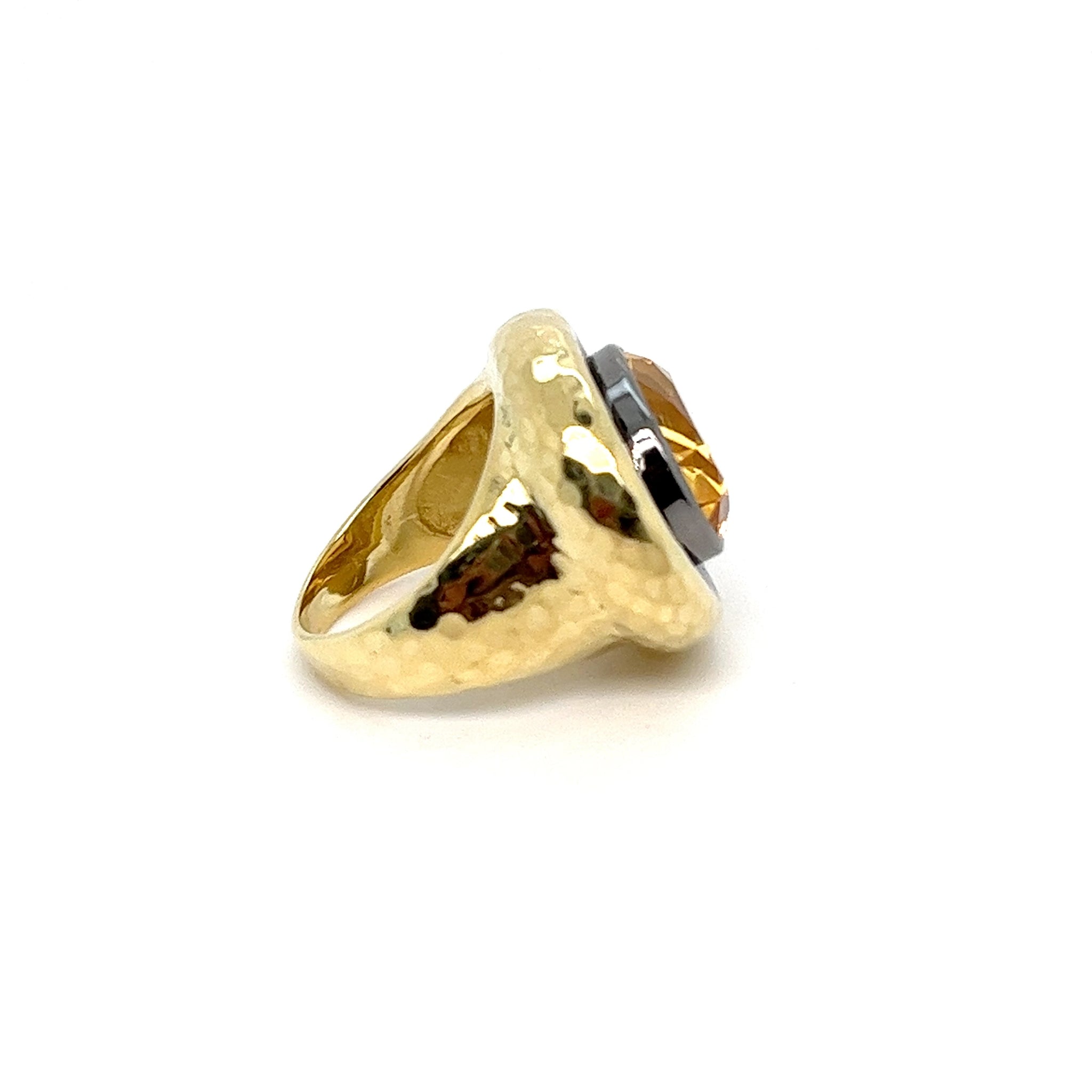 18kt Green Gold Hand-Hammered Citrine Ring