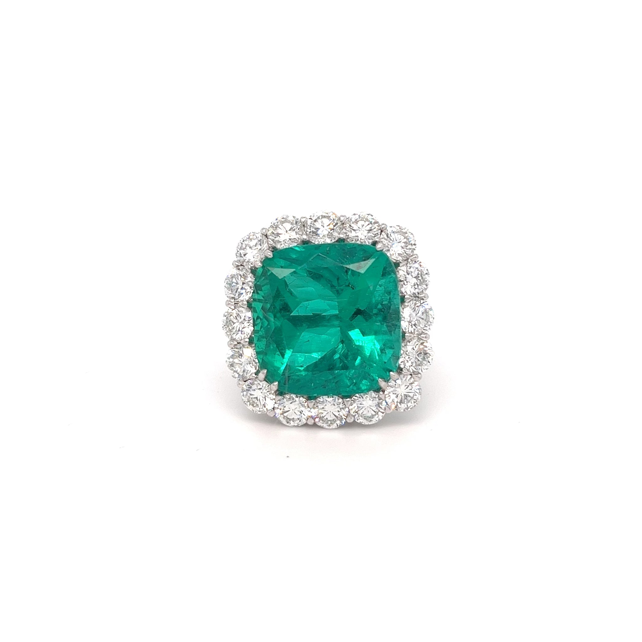 19.40 carat Colombian Minor Emerald and Diamond Ring