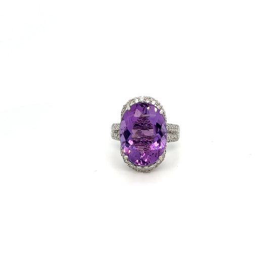 18kt White Gold Center Amethyst Cocktail Ring