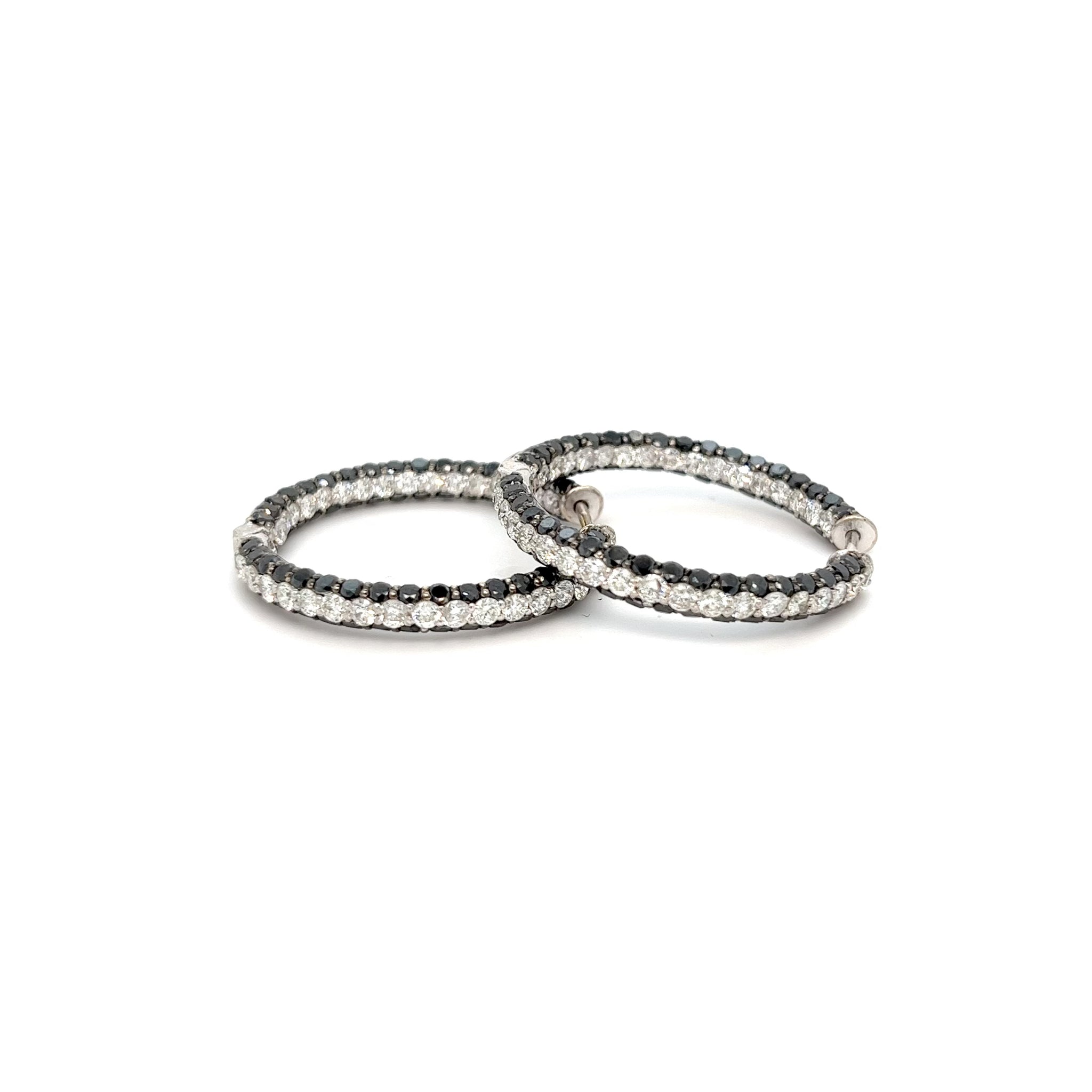 18kt White Gold Inside Out Hoop Earring White + Black Diamonds