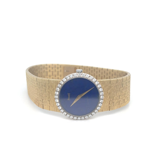 Piaget 9706 Yellow Gold Lapis Dial Diamond Bezel