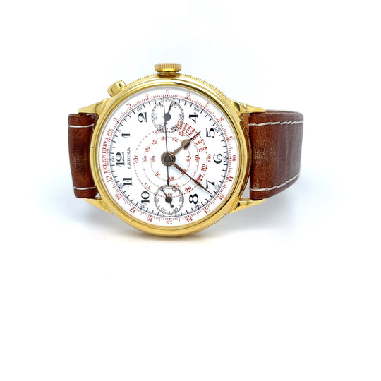 1930s 18kt Sabina Chronograph Porcelain Dial