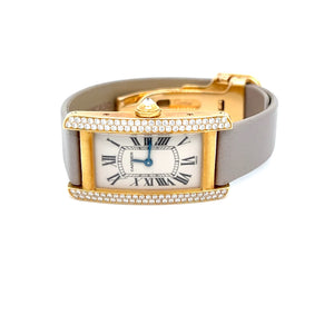 1990 Cartier Tank Americaine 18kt Yellow Gold Factory Diamonds