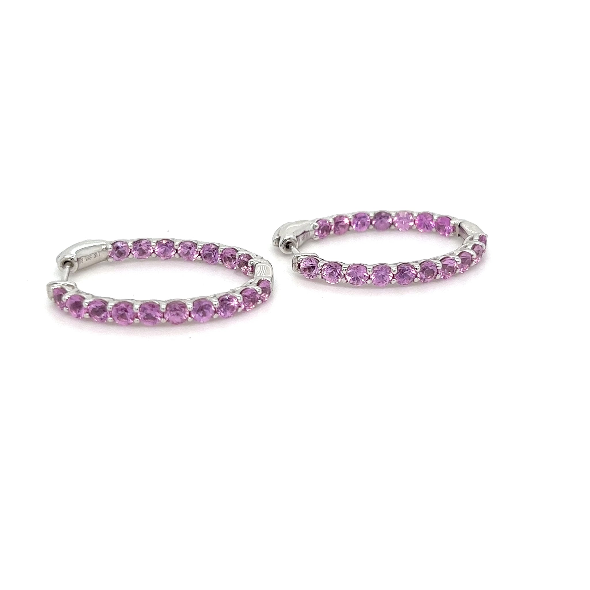 14kt Pink Sapphire Oval Hoops