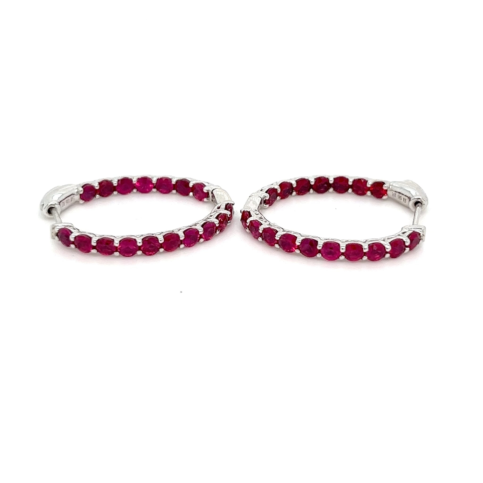 14kt Ruby Oval Hoops