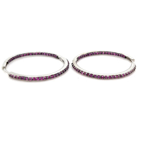 18kt White Gold Pink Sapphire Hoops