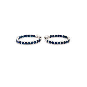 14kt White Gold Oval Blue Sapphire Hoops