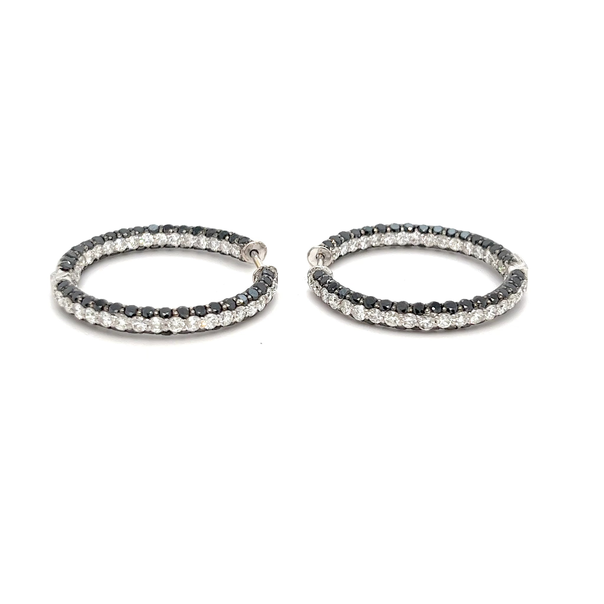 18kt White Gold Inside Out White and Black Diamond Hoops