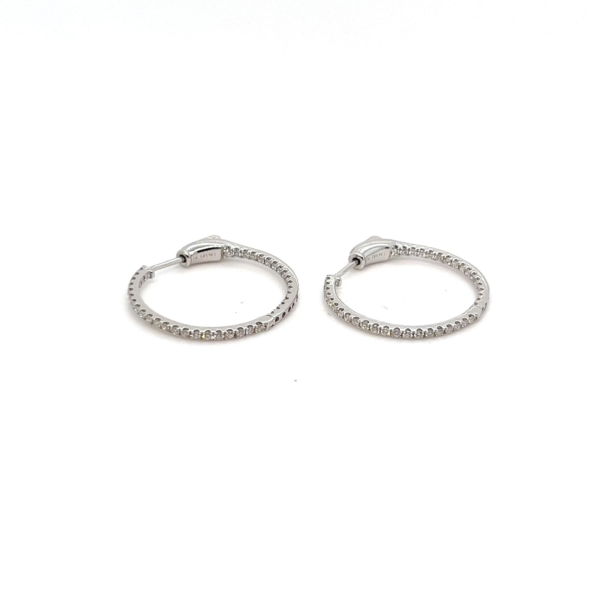 14kt White Gold Diamond Small Hoops