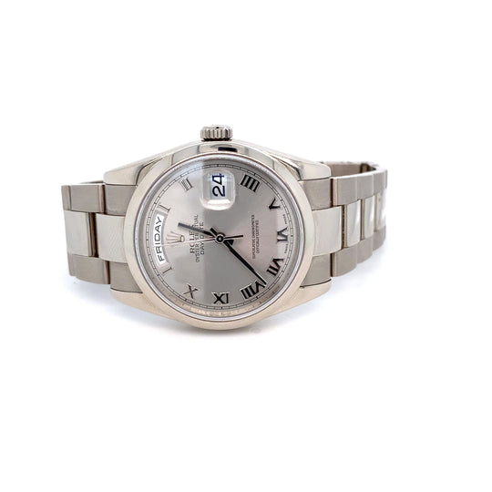 2000 Rolex Day-Date 118209 White Gold Silver Roman Numerals Dial