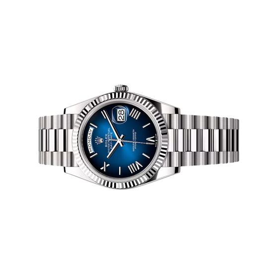 Rolex Day-Date 40 228239 White Gold Blue Ombre Roman Numerals Dial