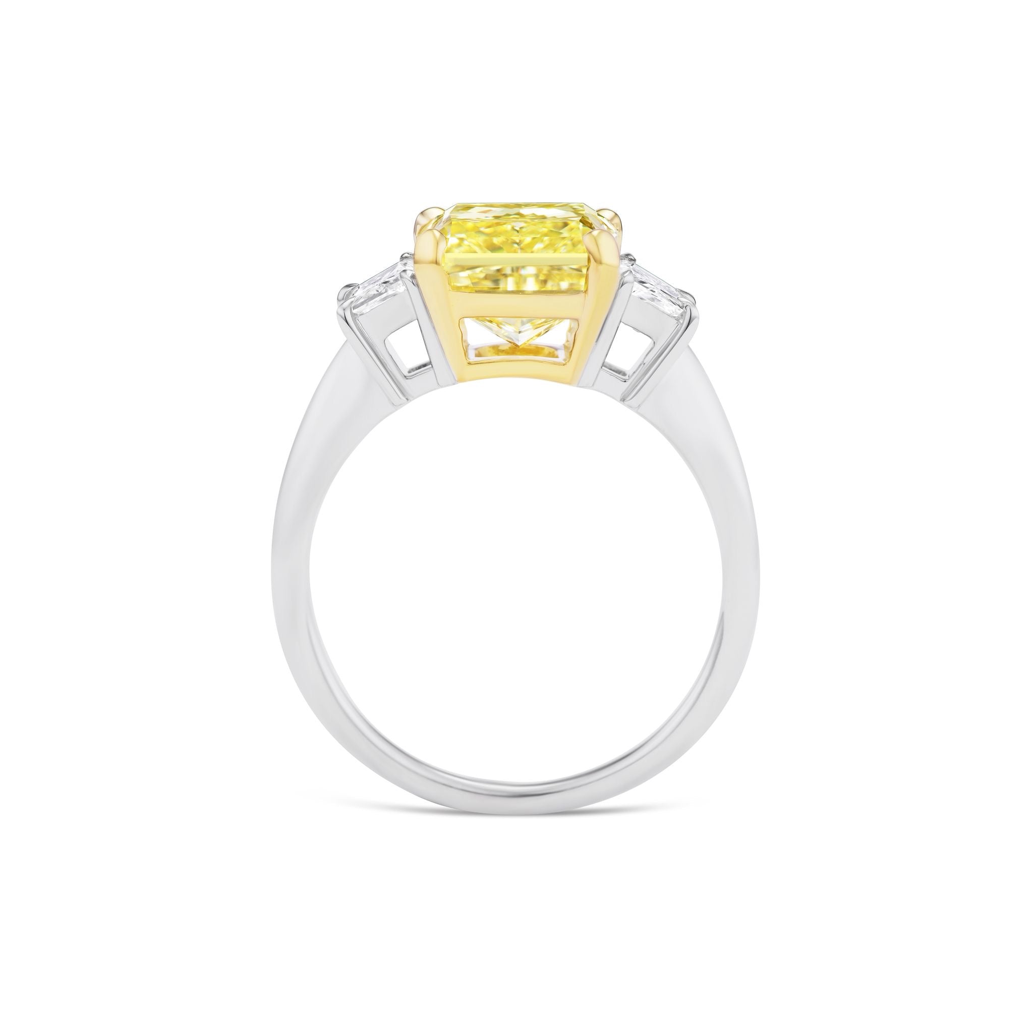 18kt White and Yellow Gold Natural Fancy Yellow Trapezoid Shape Diamond Ring