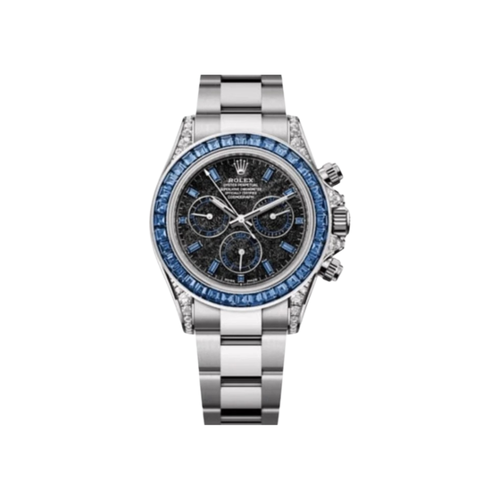 2026 Rolex Daytona 126599TSA White Gold Silver Sheen Obsidian Sapphire Baguette Dial Sapphire Baguette Bezel Diamond Lugs Rare