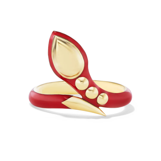 18kt Snake Ring Red Enamel