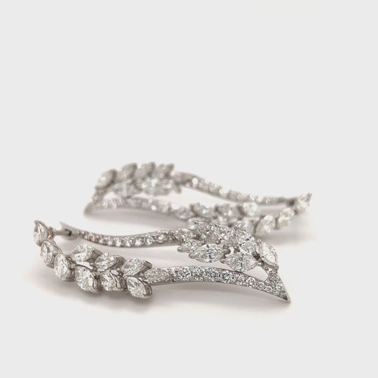 18kt White Gold Diamond Brilliant and Marquise Leaves-Shaped Chandeliers Earrings