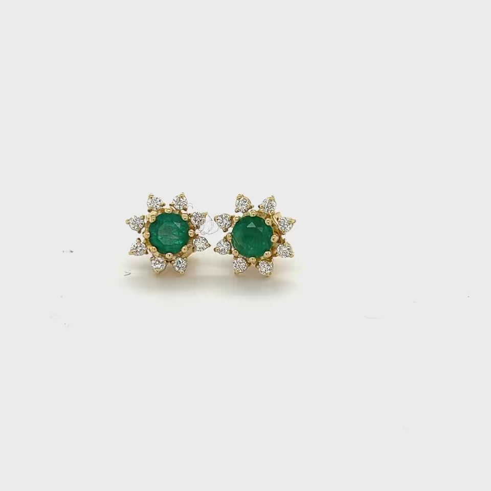Emerald + Diamond Flower Stud Earrings