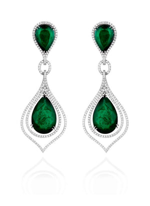 Important Emerald + Fancy Yellow and White Diamond Earrings