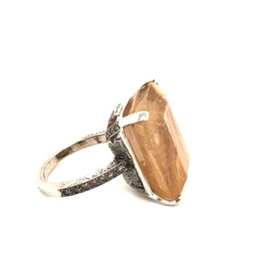 4 Prong Pavé Cocktail Ring with Center Emerald-Cut Rutilated Quartz