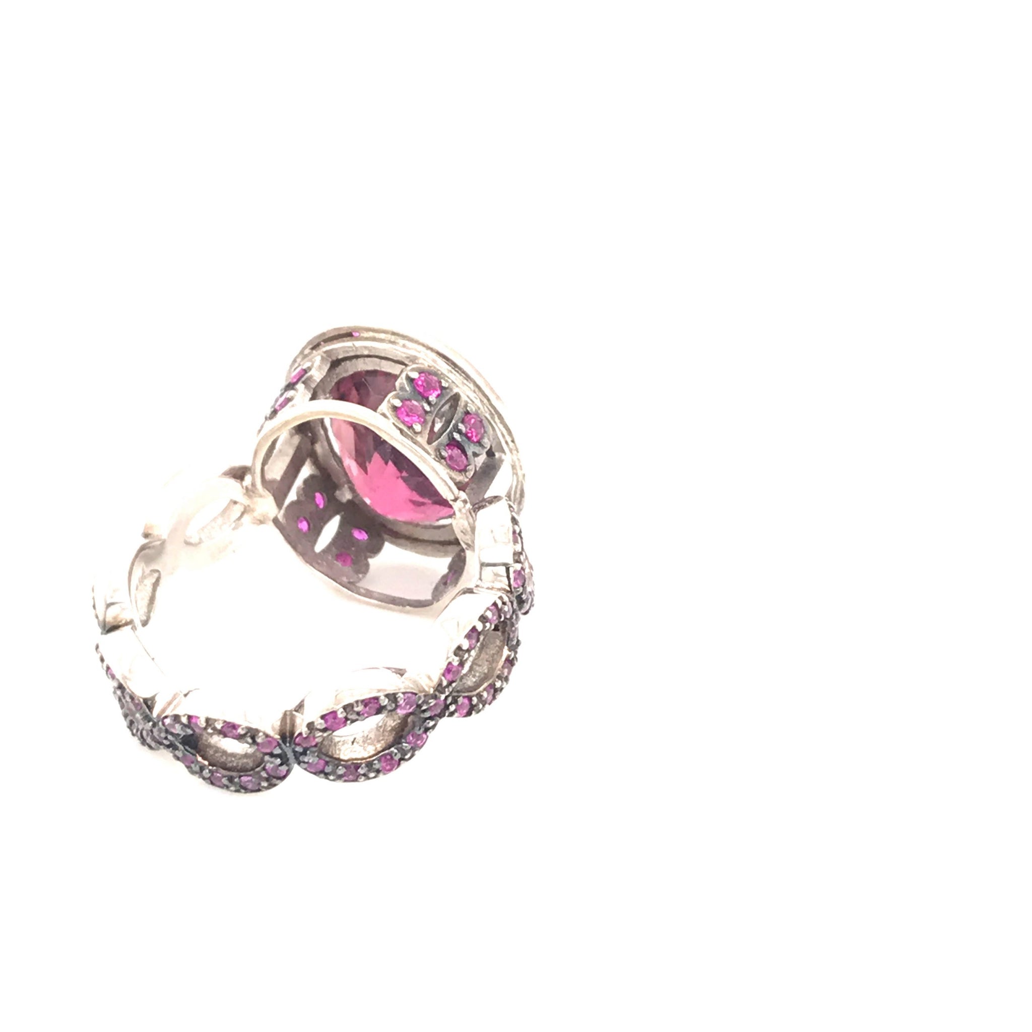 Oval Pink Tourmaline w Pave' Pink Sapphire Cocktail Ring