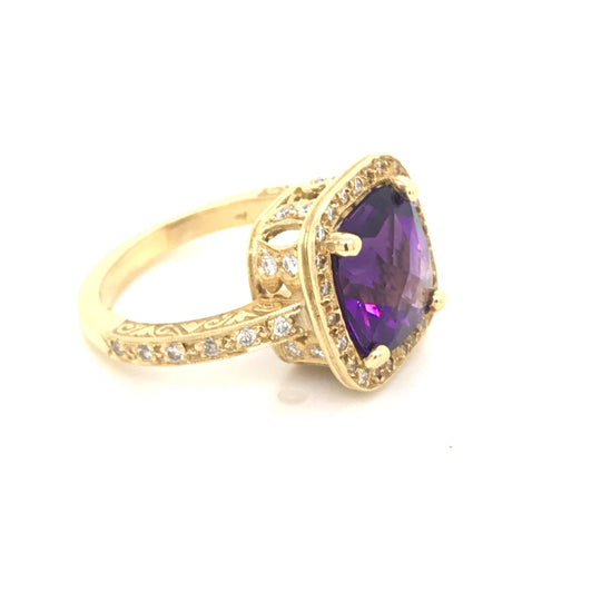 'Cushion-Shaped Dark Amethyst with Pavé Diamonds'