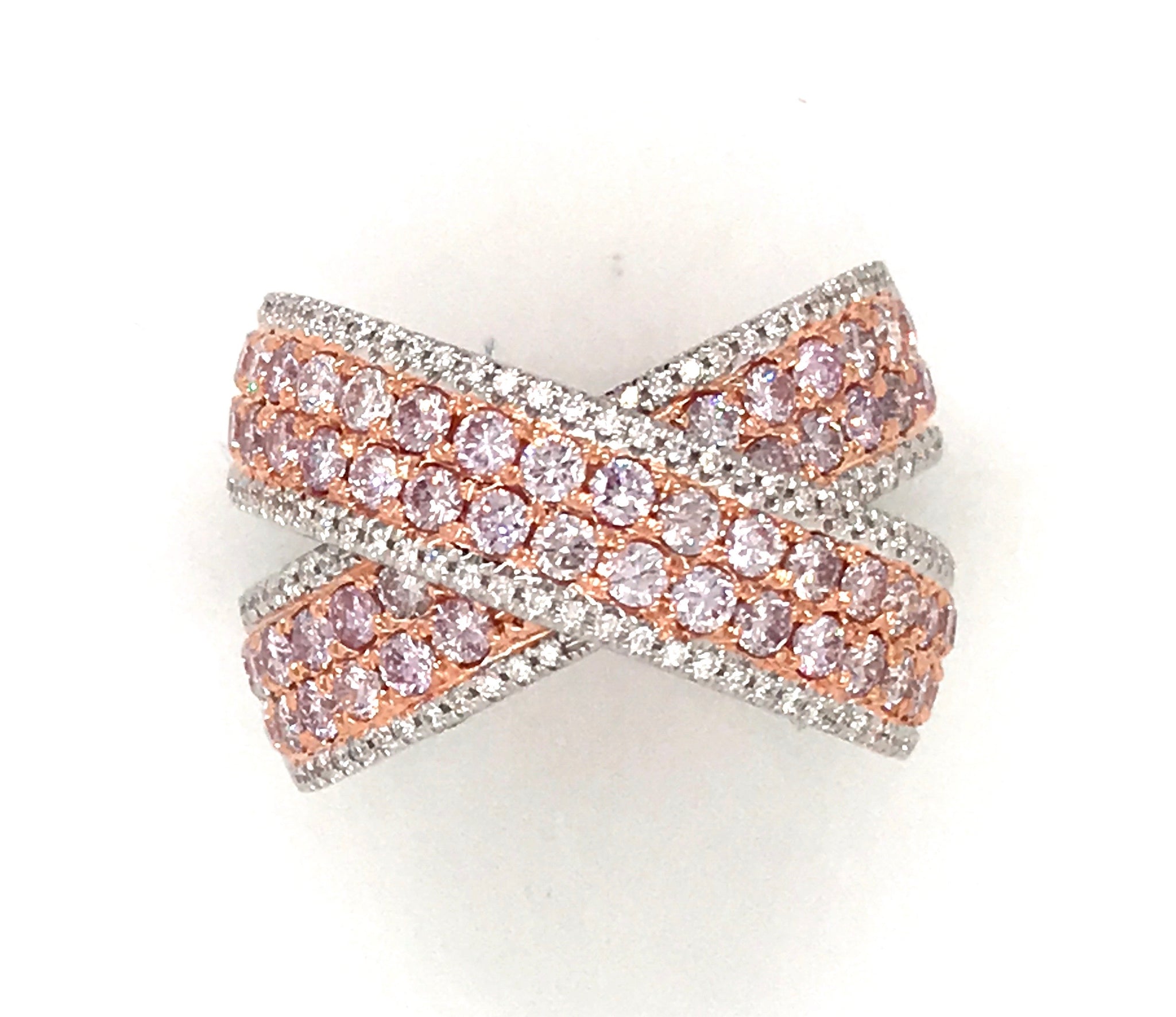 Pavé Pink and White Diamond Wide 'X' Eternity Band