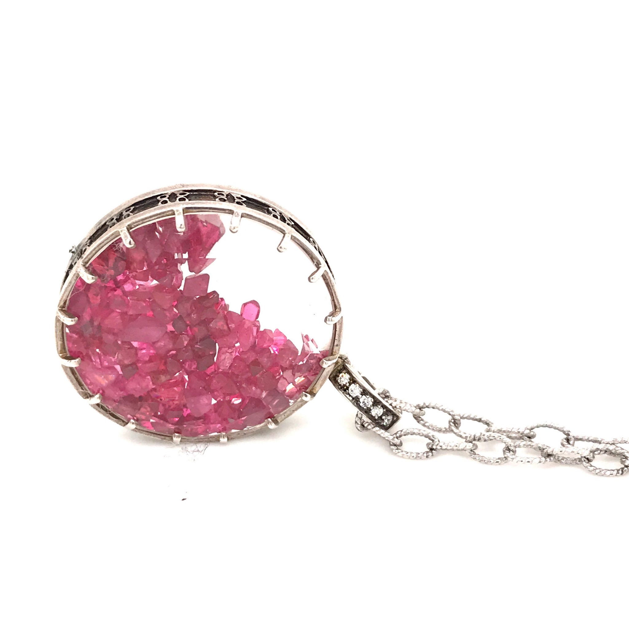 Sterling Silver ~15.08cttw. Precious Red Spinel Diamond Dust Charm