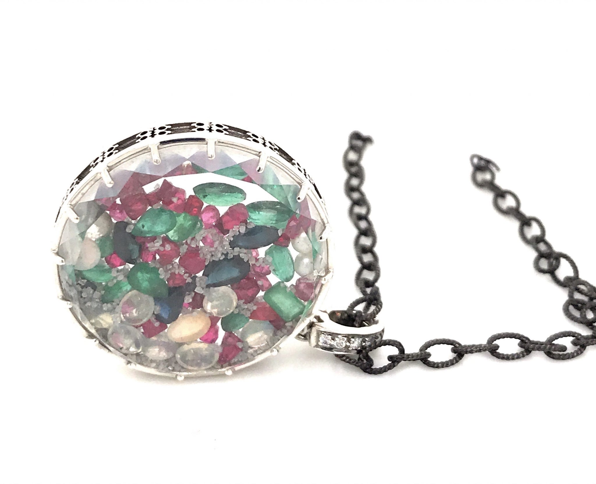 Sterling Silver ~17.25cttw. Ruby, Emerald,Sapphire...Diamond Dust Charm