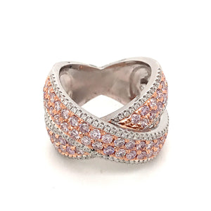 2.58cttw. Pave' Pink and White Diamond Wide X Eternity Band