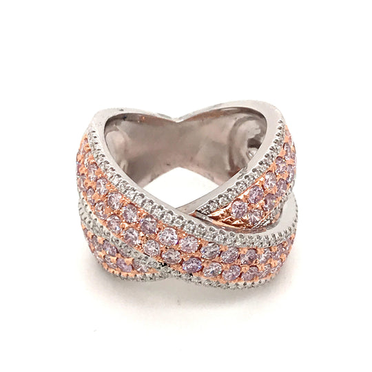 Pavé Pink and White Diamond Wide 'X' Eternity Band