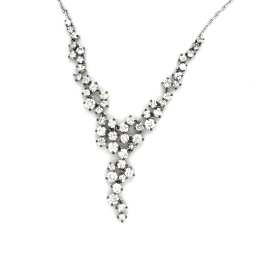 14kt White Gold Abstract Flower Diamond Necklace