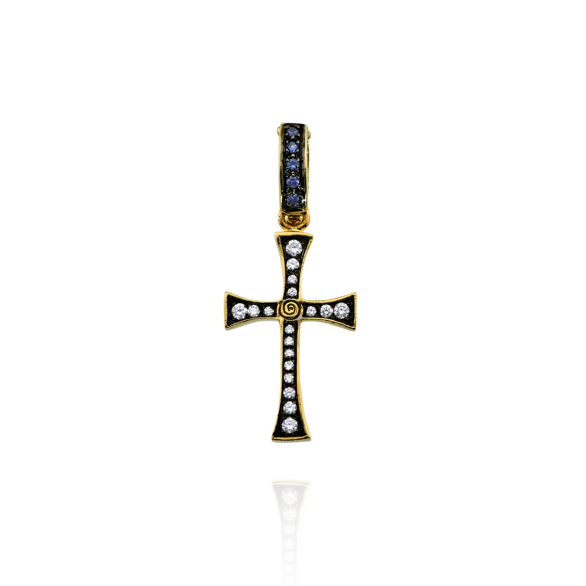 18kt Gold Pave' Diamond Gothic Cross Charm