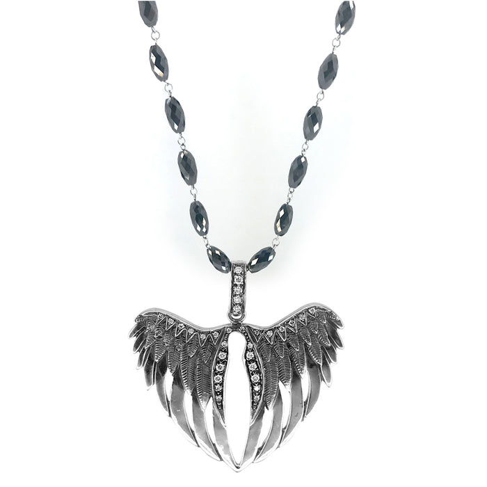 Amour Sterling Silver Black Diamond Angel Wing Pendant With 18in Chain – Natural 0.05ct TDW