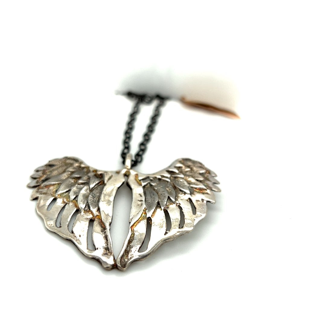 Sterling Silver Large Angel Wings Heart Shaped Charm