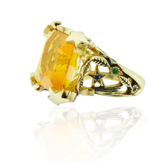 One-of-a-Kind 18kt Gold Heaven + Earth Ring with Center Fire Opal