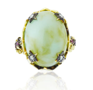 Cabochon Peruvian Opal and Ruby Cocktail Ring