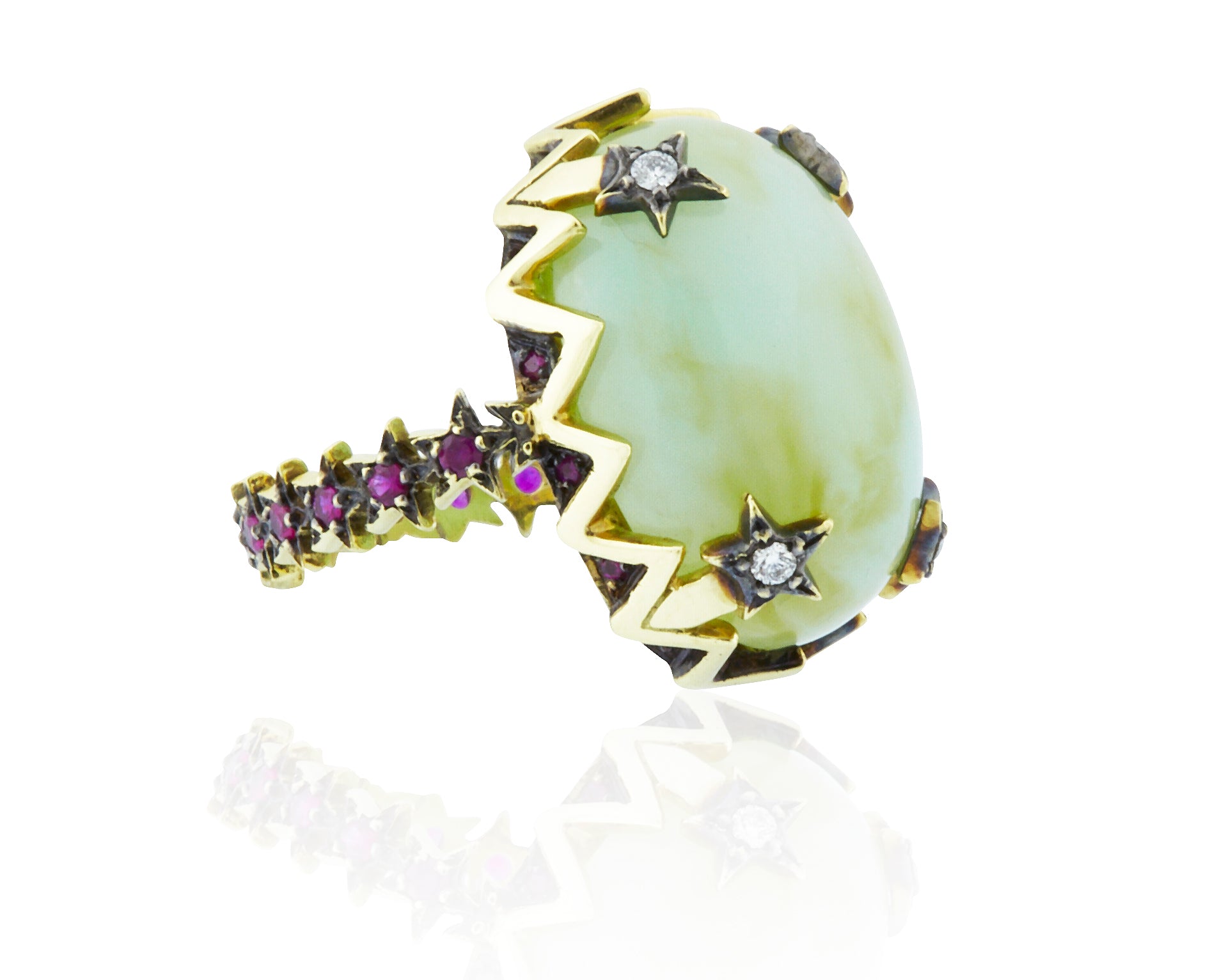 Cabochon Peruvian Opal & Ruby Cocktail Ring