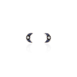 18kt Gold Moon Stud with Blue Sapphire