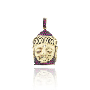 18kt Aspiring Buddha Charm with Pave' Rubies and Diamond