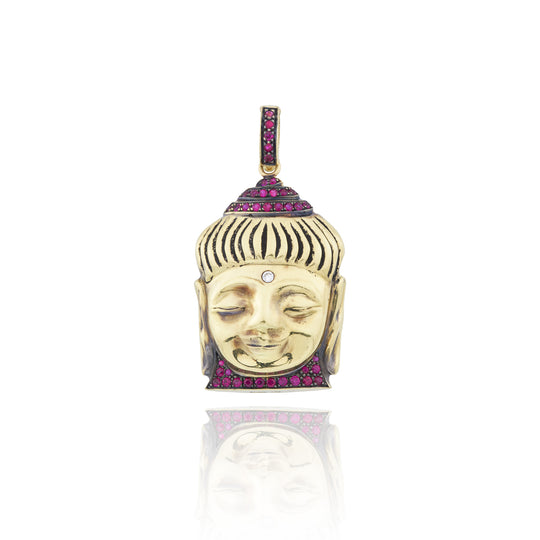 18kt Aspiring Buddha Charm with Pavé Rubies and Diamond