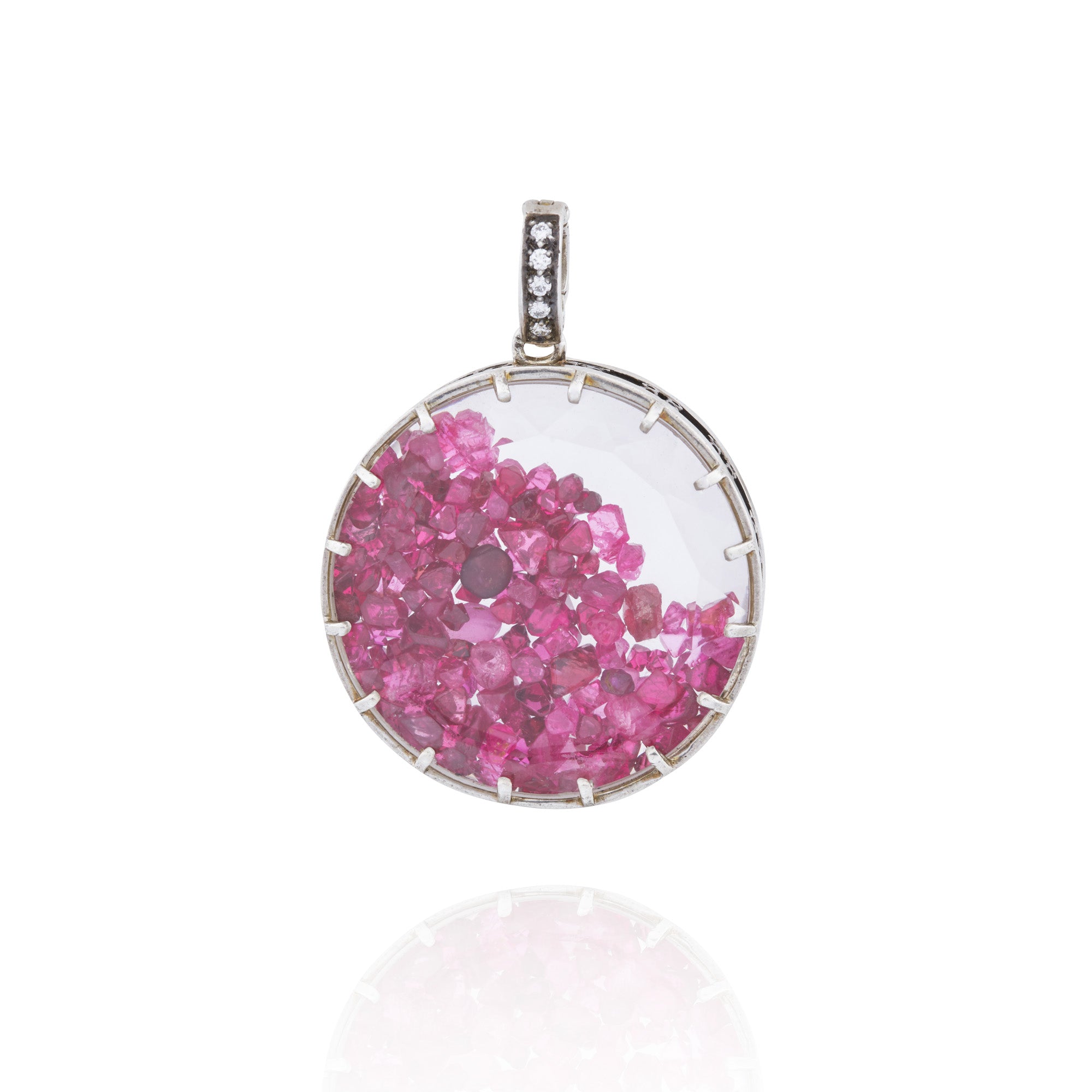 Sterling Silver ~15.08cttw. Precious Red Spinel Diamond Dust Charm